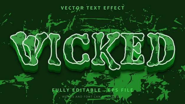 Vecteur modèle de conception d'effets de texte modifiables de green grunge wicked