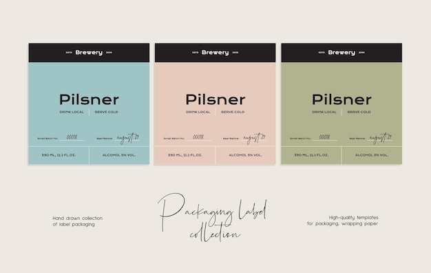 modèle de conception d'emballage d'étiquette de bière vecteur art ligne dessinée à la main