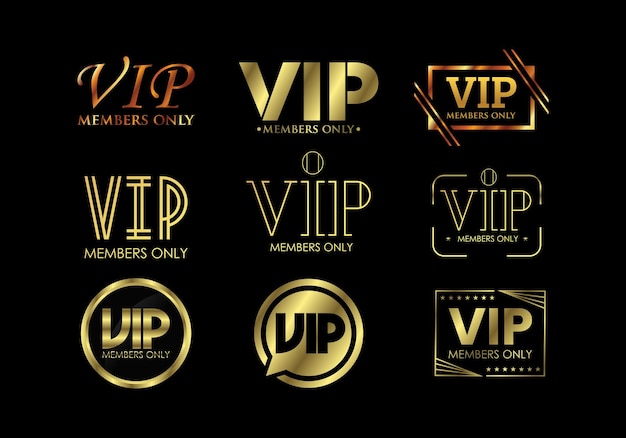 Modèle de conception d'emblème élégant réservé aux membres VIP Illustration vectorielle dorée sur fond noir