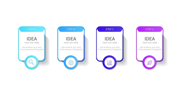 Modèle de conception d'étiquette infographique avec des icônes et 4 options ou étapes