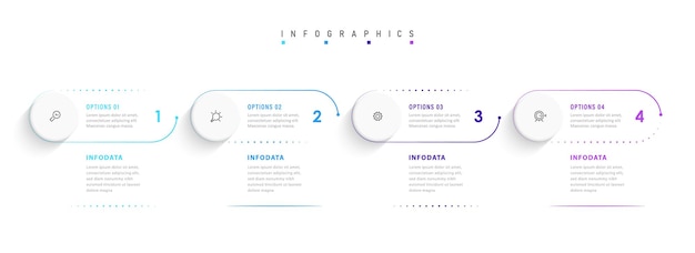 Modèle de conception d'étiquettes infographie vectorielle avec icônes et 4 options ou étapes