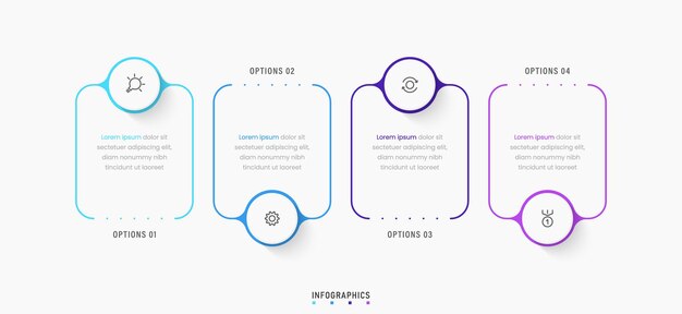 Modèle de conception d'étiquettes infographiques vectorielles avec icônes et 4 options ou étapes Peut être utilisé pour le processus