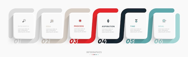 Modèle de conception d'étiquettes infographiques vectorielles avec icônes et 6 options ou étapes Peut être utilisé pour le processus