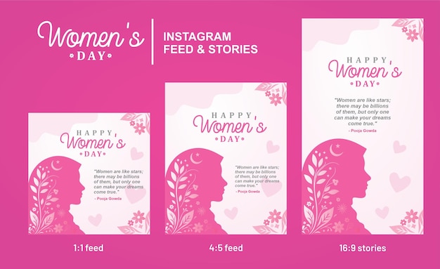 Modèle De Conception De Flux Et D'histoires Instagram Pour La Journée Des Femmes Avec Des Femmes Musulmanes Portant Un Hijab Rose