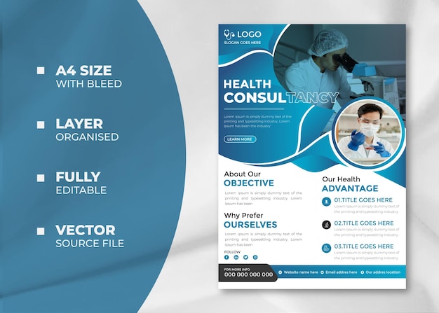 Vecteur modèle de conception de flyer a4 pour les soins de santé médicaux et les produits d'entreprise contre le coronavirus avec photo