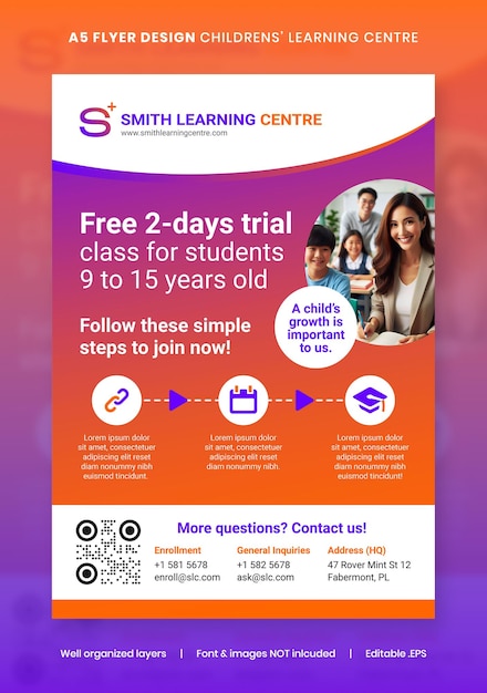 modèle de conception de flyer A5 centre d'apprentissage de l'éducation des enfants brochure de soins de santé médicale eps éditable