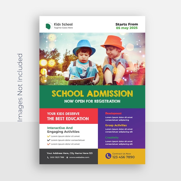 Modèle De Conception De Flyer D'admission à L'école Pour Enfants Ou D'affiche D'éducation