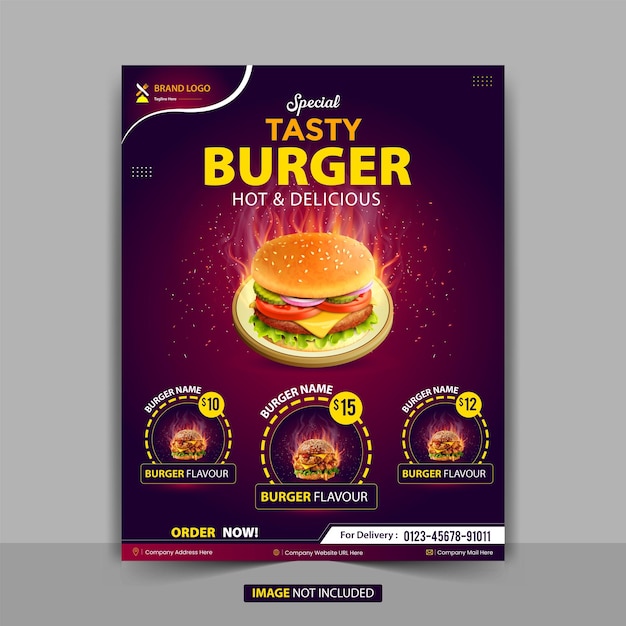 Modèle De Conception De Flyer De Burger De Nourriture Fraîche Et Délicieuse Pour Les Restaurants