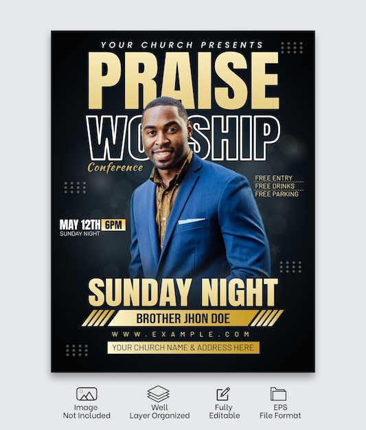 Modèle de conception de flyer de conférence d'église