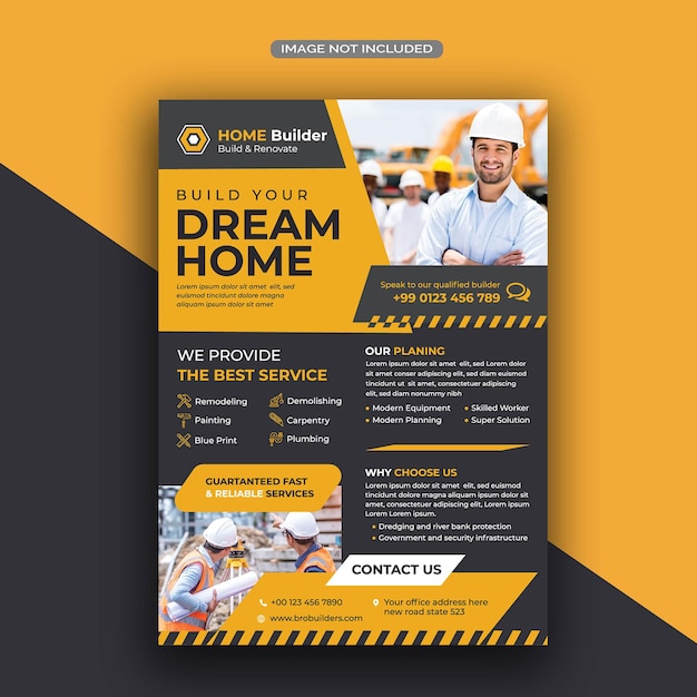Modèle de conception de flyer de construction a4