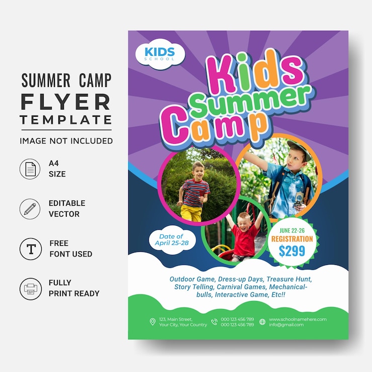 Vecteur modèle de conception de flyer d'éducation de camp d'été pour enfants