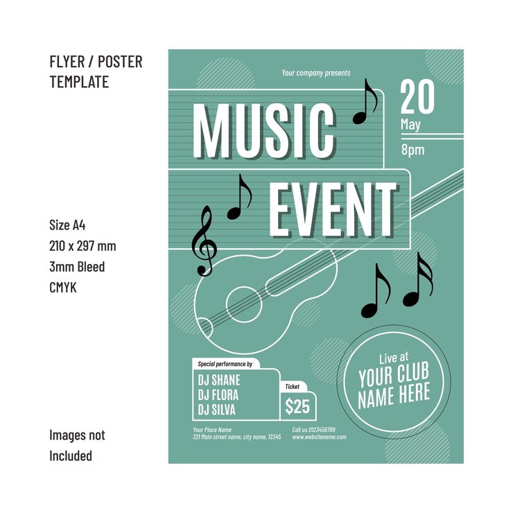 Modèle de conception de flyer d'événement musical ou de club de musique
