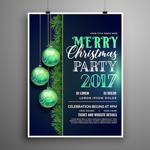 Modèle De Conception De Flyer Fête De Noël Bleu Créatif Avec Lampes Suspendues