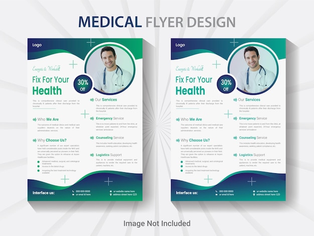 Vecteur modèle de conception de flyer de médecin de clinique de soins médicaux