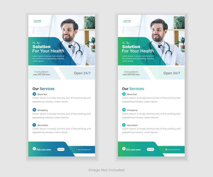 Vecteur modèle de conception de flyer médical ou de carte de rack pour votre entreprise