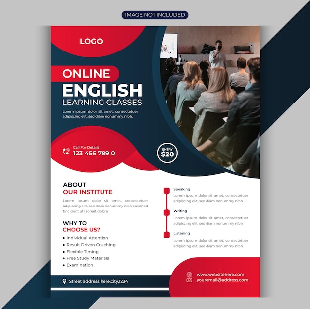 Modèle De Conception De Flyer Moderne Pour Le Cours D'apprentissage De L'anglais