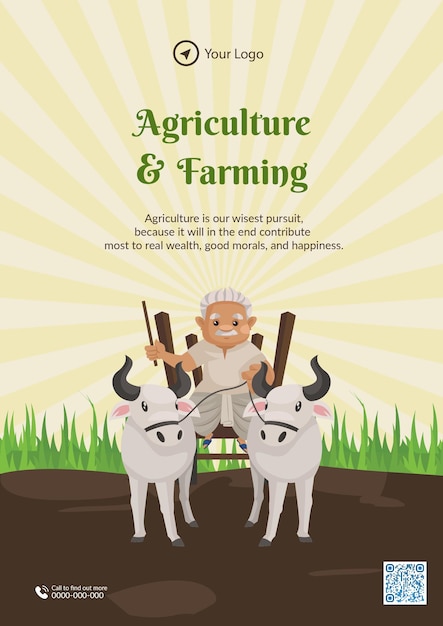 Vecteur modèle de conception de flyer de style dessin animé de services agricoles et agricoles