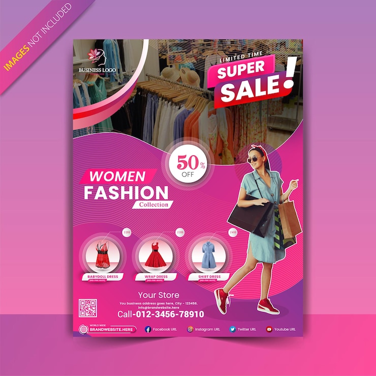 Vecteur modèle de conception de flyer à en-tête de mode féminine eps vectoriel complet