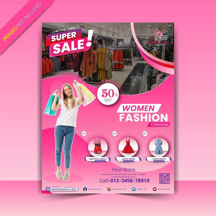 Vecteur modèle de conception de flyer à en-tête de mode féminine eps vectoriel complet