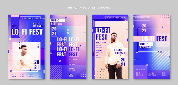 Modèle de conception d'histoires instagram de musique dégradée