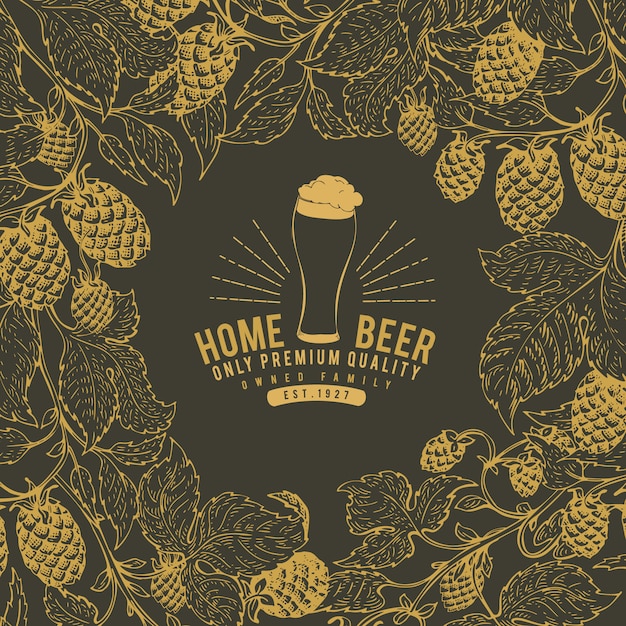 Modèle De Conception De Houblon De Bière. Fond De Bière Vintage.