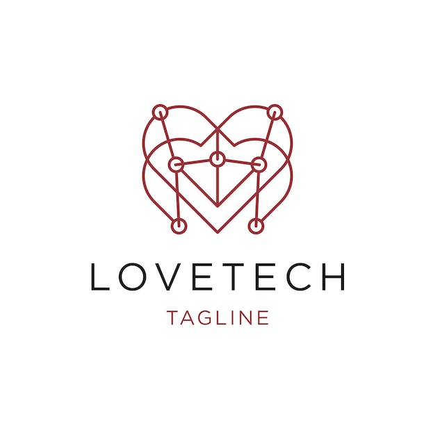 Modèle De Conception D'icône De Logo De Ligne De Technologie D'amour Vecteur Plat