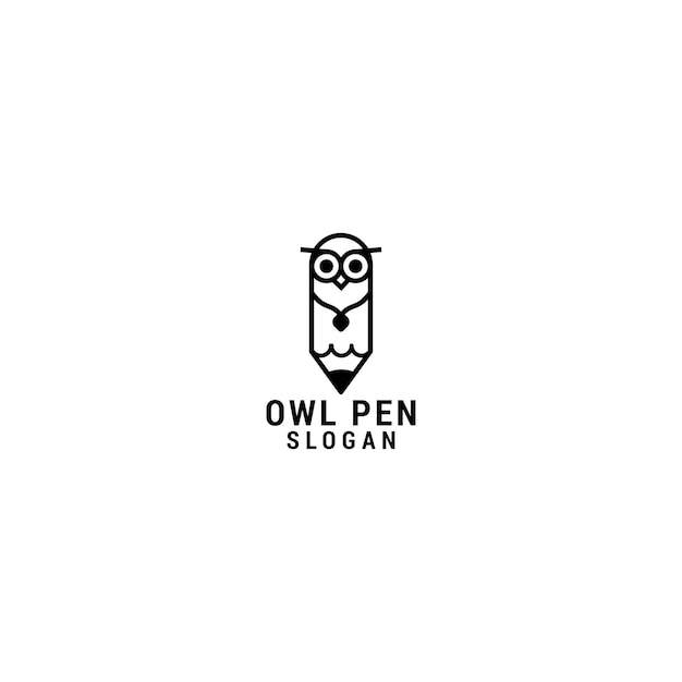 Modèle De Conception D'icône De Logo De Stylo En Forme De Hibou Vecteur Premium