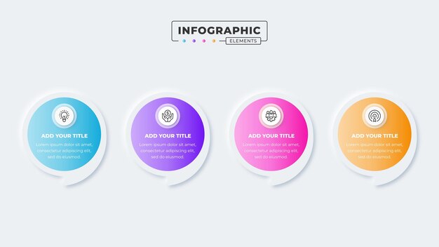 Modèle de conception d'infographie de bulle de discours d'affaires vectoriel avec 4 étapes ou options