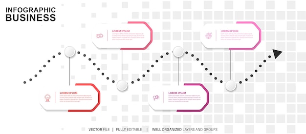 Modèle de conception d'infographie d'entreprise Vecteur avec icônes et 4 options ou étapes