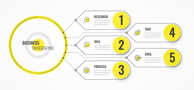 Modèle De Conception Infographie Fine Ligne Avec Flèches Et 5 Options Ou étapes.