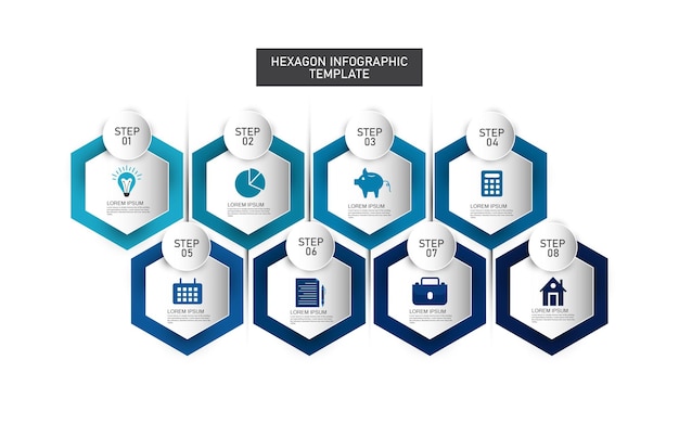 Vecteur modèle de conception d'infographie hexagonal avec 8 options