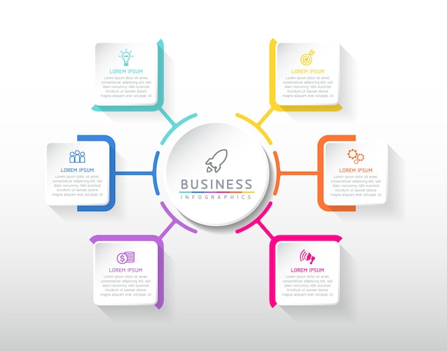 Modèle de conception infographie illustration vectorielle informations marketing avec 6 options ou étapes