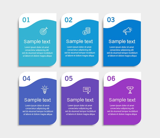 Modèle de conception d'infographie vectorielle d'entreprise avec des icônes et 6 options ou étapes