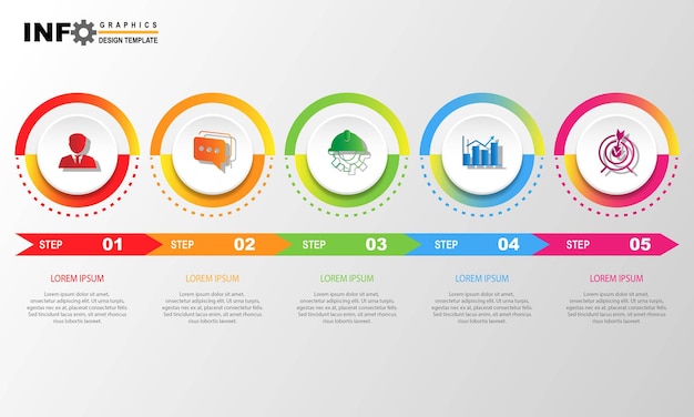 Modèle De Conception Infographique En Cinq étapes Ou Processus Pour La Présentation De L'entreprise