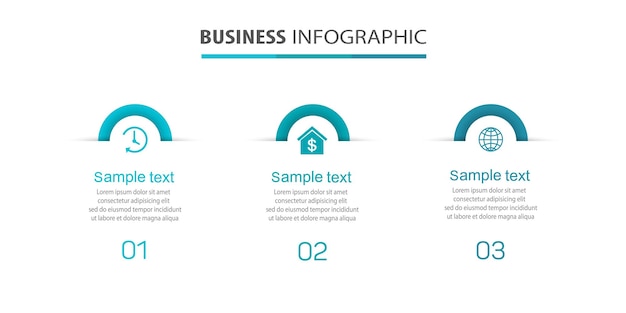 Modèle de conception infographique d'entreprise avec 3 options ou étapes