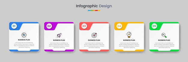 Vecteur modèle de conception infographique d'entreprise avec icônes et 5 options ou étapes pour la présentation du flux de travail