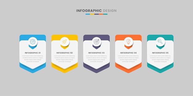 Vecteur modèle de conception infographique d'entreprise avec des icônes et 5 options ou étapes pour la présentation du flux de travail