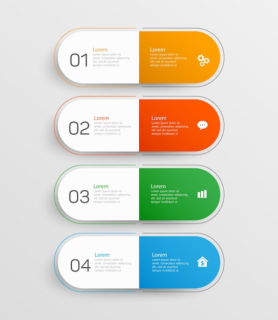 Modèle de conception infographique avec icônes et 4 options ou étapes