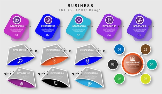 Vecteur modèle de conception infographique avec icônes et 6