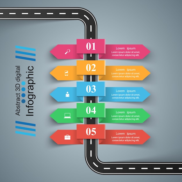 Modèle de conception infographique route et icônes de marketing. Icône de la voiture.
