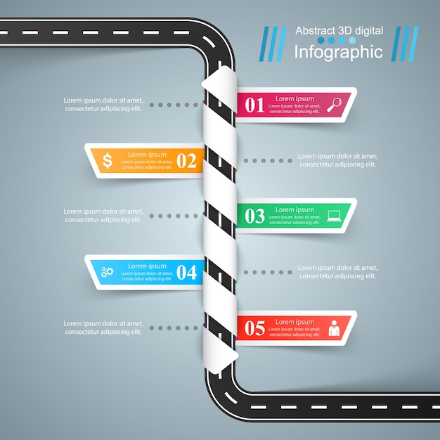 Modèle de conception infographique route et icônes de marketing. Icône de la voiture.