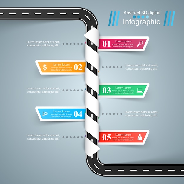 Vecteur modèle de conception infographique route et icônes de marketing. icône de la voiture.