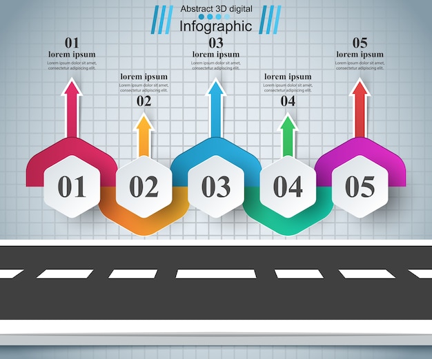 Modèle De Conception Infographique Route Et Icônes Marketing.