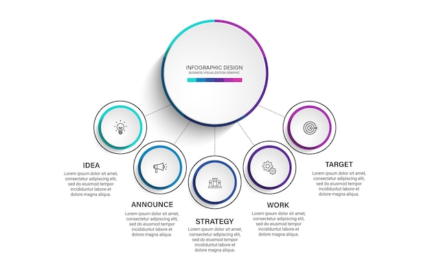 Modèle de conception infographique de visualisation d'entreprise avec options, étapes ou processus. Peut être utilisé pour