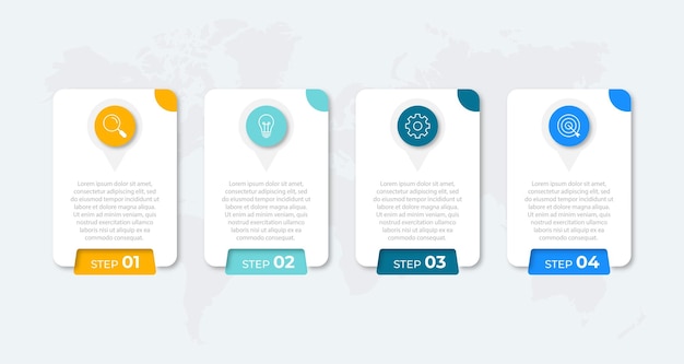 Vecteur modèle de conception infographiqueprocessus d'entreprise en 4 étapes éléments vectoriels en ligne mince pour la présentation