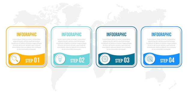 Vecteur modèle de conception infographiqueprocessus d'entreprise en 4 étapes éléments vectoriels en ligne mince pour la présentation