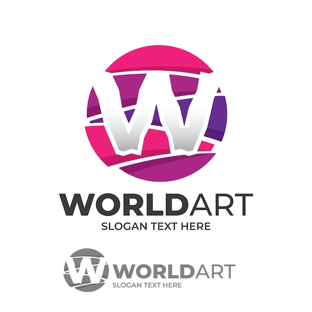Vecteur modèle de conception de logo abstrait globe lettre w globe art icône logo cercle avec style coloré tourbillon