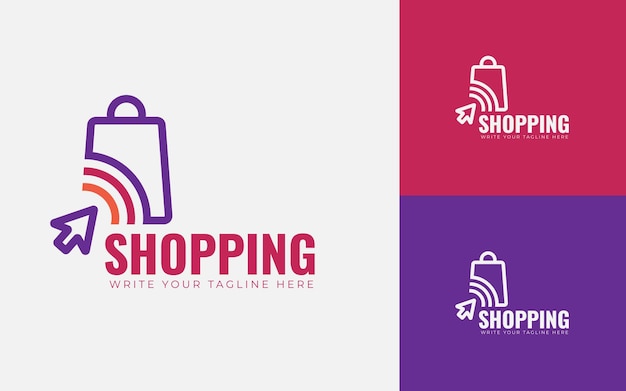 Modèle de conception de logo d'achat en ligne. Style Simple Et Minimal. Curseur De La Souris Avec Des Concepts De Sac.