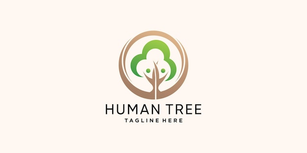 Modèle De Conception De Logo Arbre Humain Créatif Avec élément Feuille Et Concept De Style Moderne Vecteur Premium