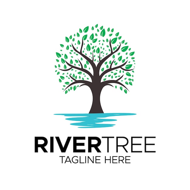 Vecteur modèle de conception de logo d'arbre de rivière